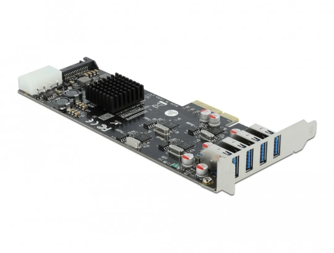 Delock PCIe x4 naar 4x USB 3.2 Gen 1 A - Quad Channel - Grijs