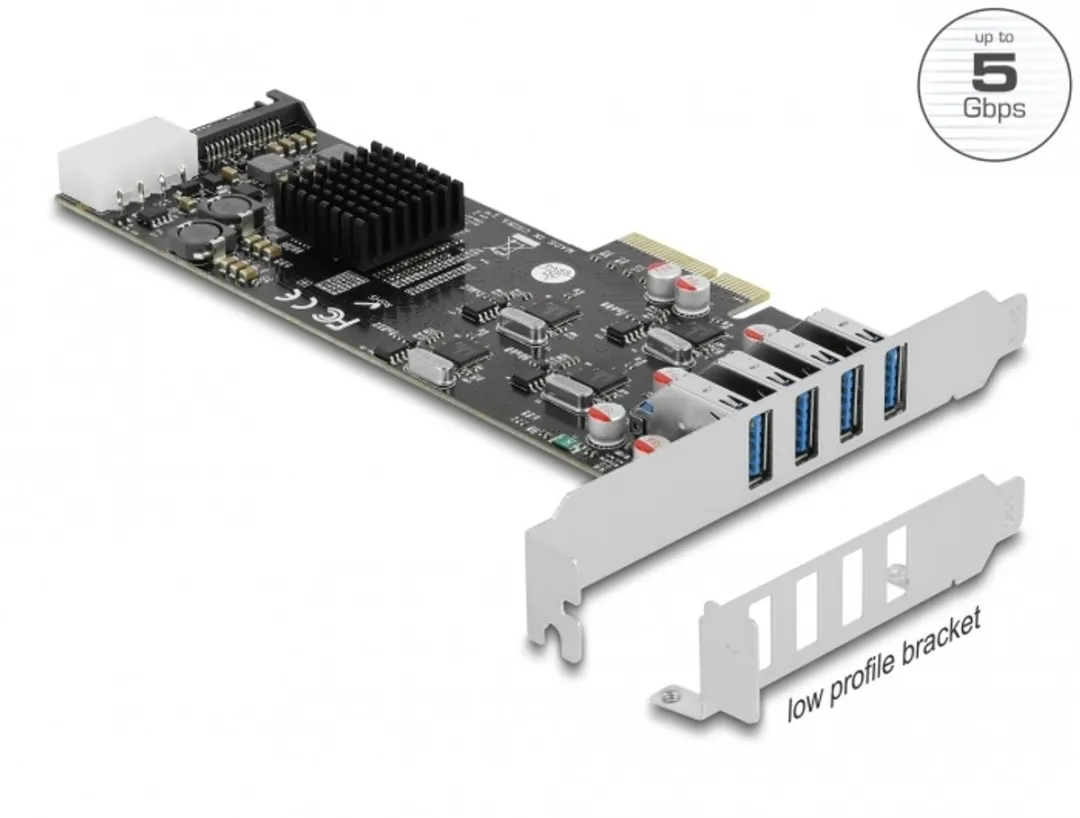 Delock PCIe x4 naar 4x USB 3.2 Gen 1 A