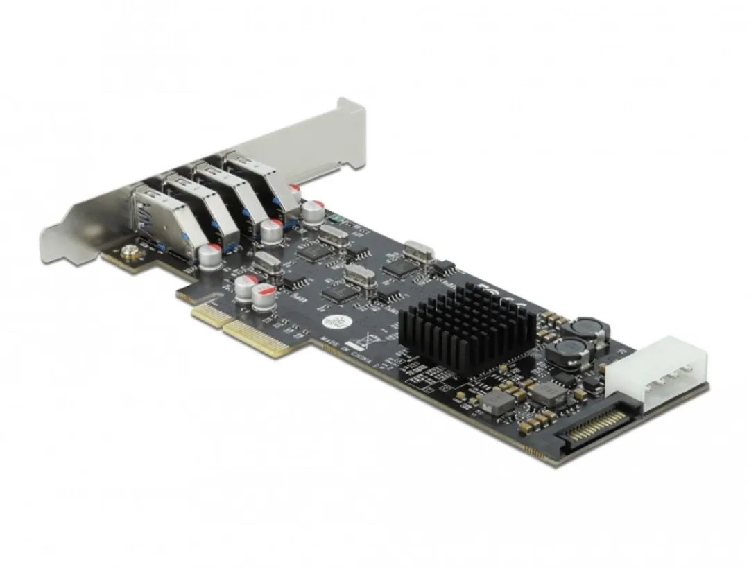 Delock PCIe x4 naar 4x USB 3.2 Gen 1 A - Quad Channel - Grijs