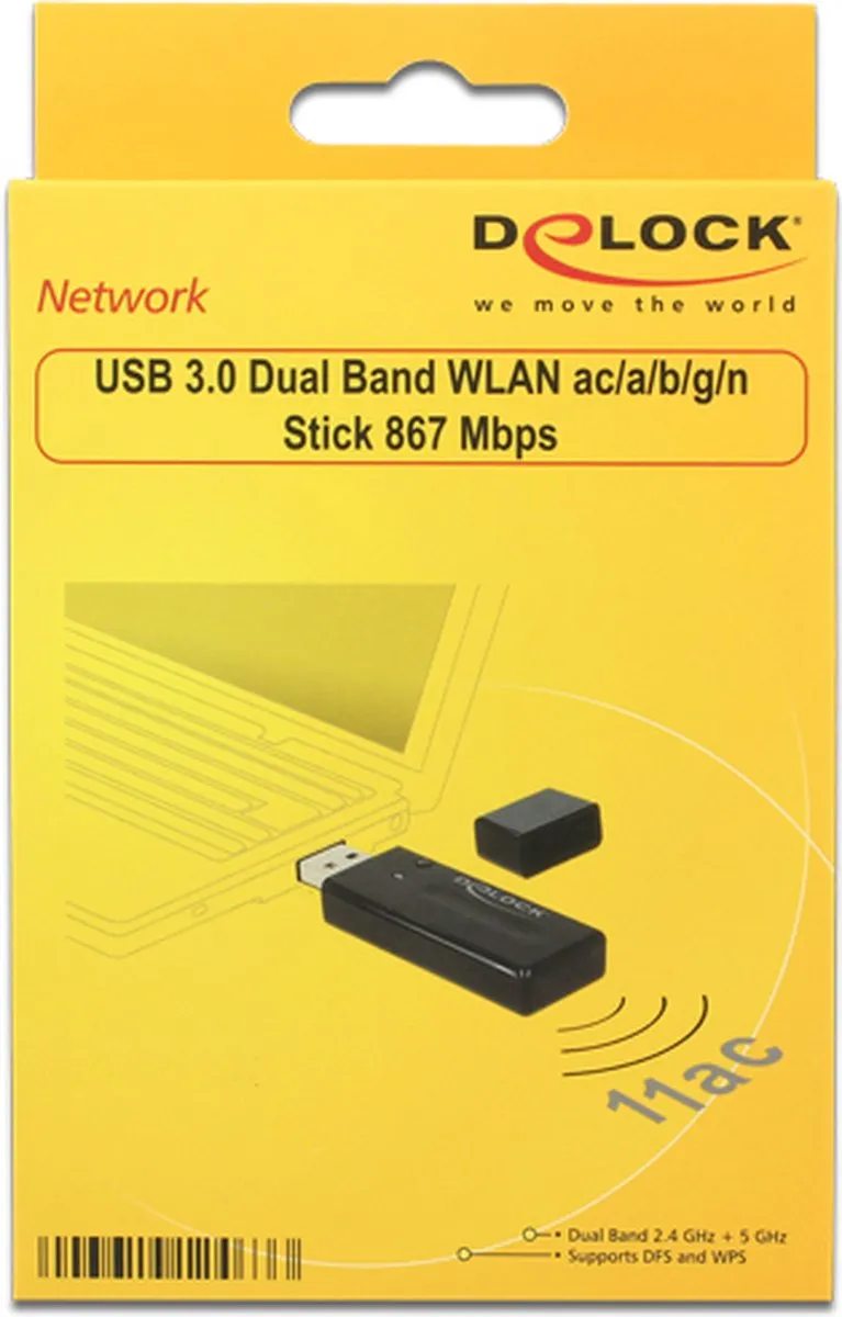 Delock USB-A Wi-Fi Dongle AC1200 - Dual Band - Zwart