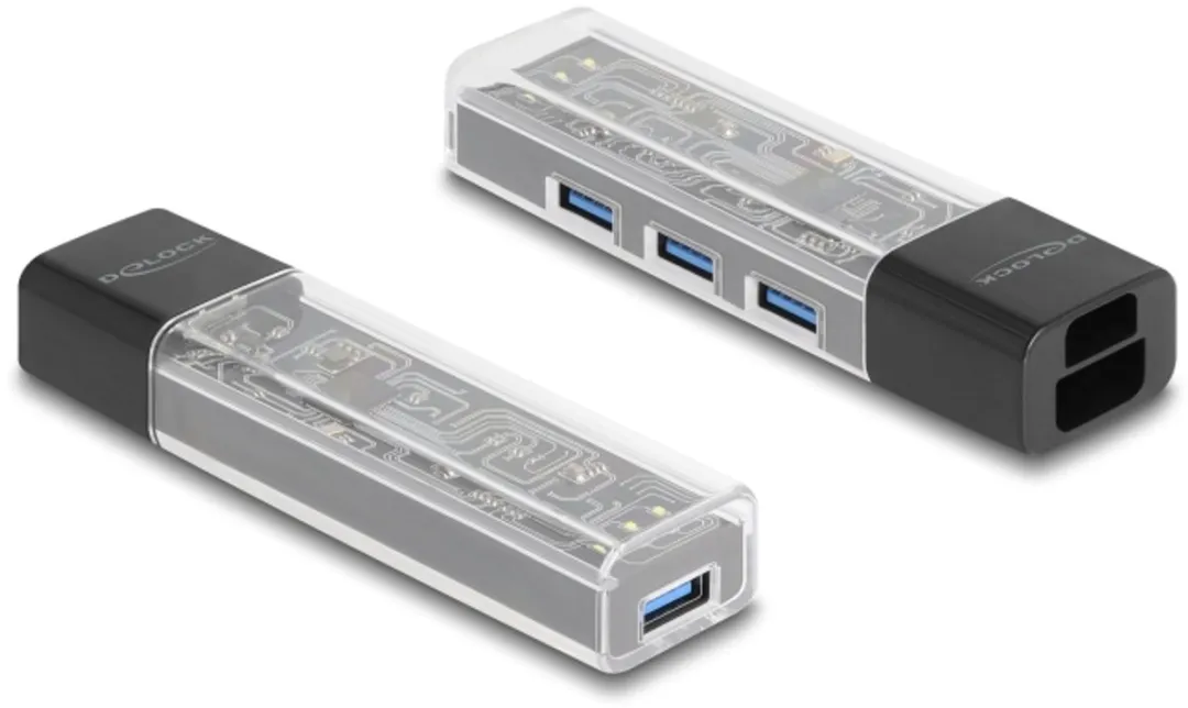 Delock 4 Port USB Hub 5 Gbps with USB Type-A or USB Type-C™ port in transparent housing