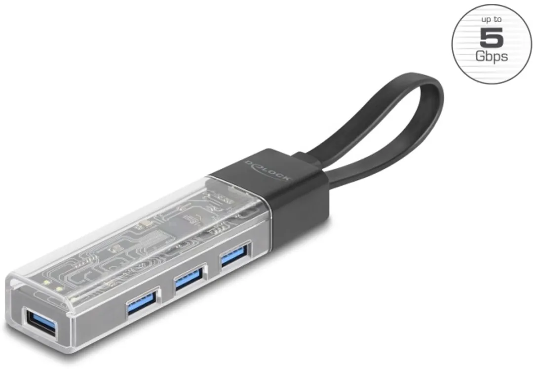Delock 4 Port USB Hub 5 Gbps with USB Type-A or USB Type-C™ port in transparent housing