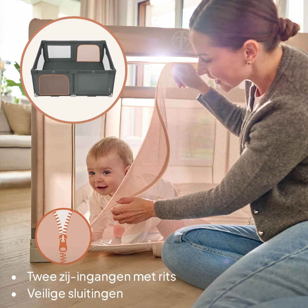 Grondbox / Baby Box – Zeer Snel Inklapbaar – 150x180 cm – voor Thuis en Tuin – 0-48 maanden – Veilige kinderbox – Draagtas – Compact na Inklappen – Speelbox met Ademend Gaas – 2 Zij-ingangen met rits – Lionelo Florence Easy Fold