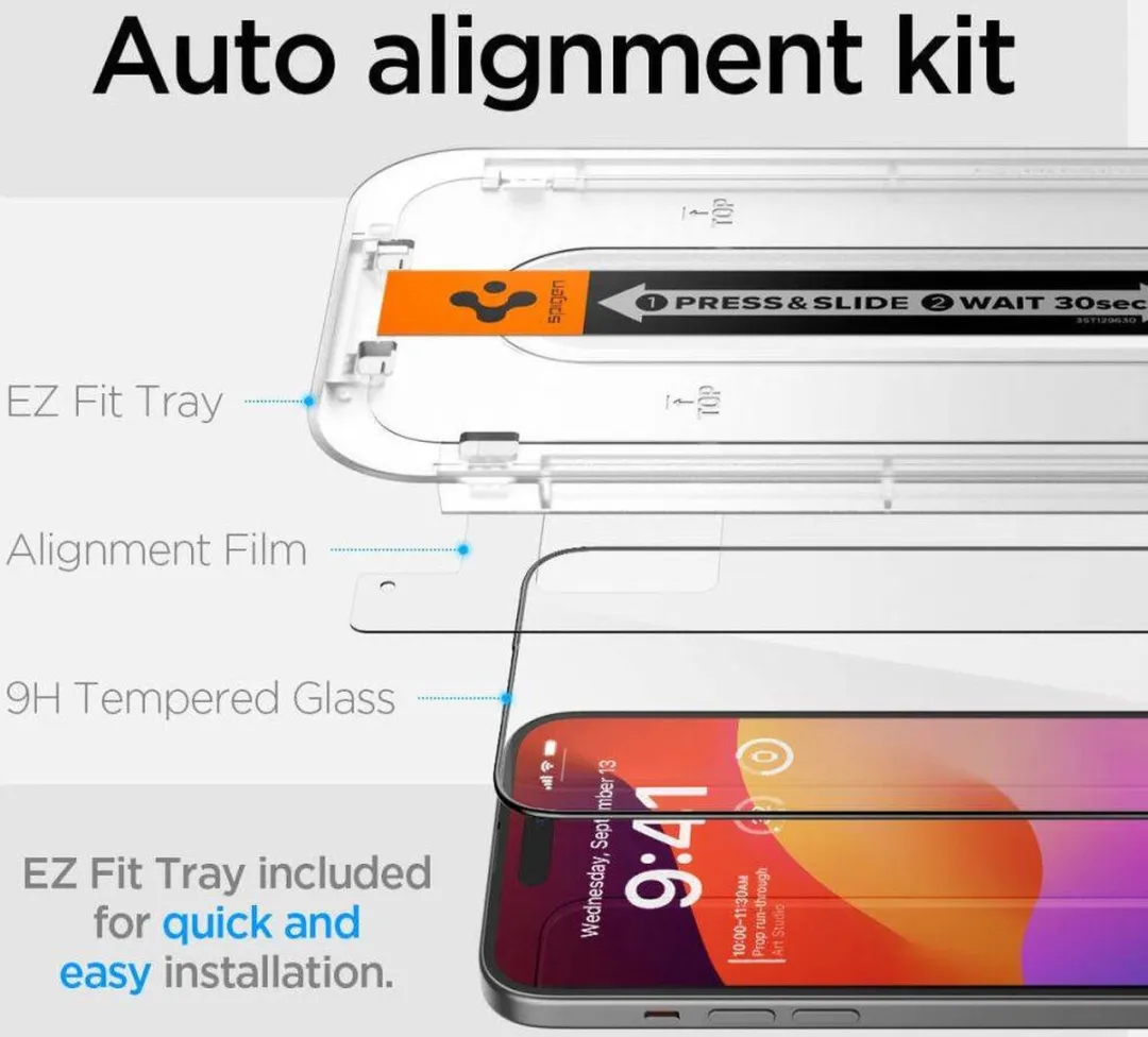 Spigen EZ Fit GLAS.tR iPhone 15 Schermbeschermer - 9H - Zwart