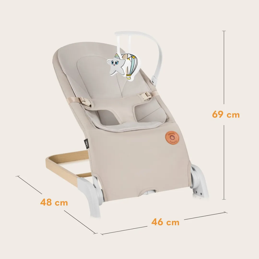 Lionelo Lilac Wipstoel Beige - 3 Verstelbare Rugstanden - Hypoallergene Bamboebekleding