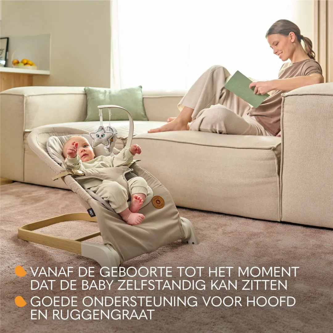 Lionelo Lilac Wipstoel Beige - 3 Verstelbare Rugstanden - Hypoallergene Bamboebekleding