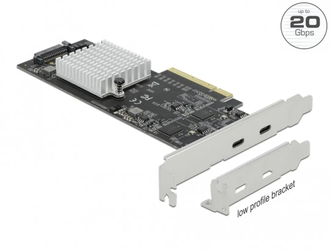 Delock PCIe x8 Kaart 2x USB 3.2 Gen 2x2 Type-C - 20 Gbps - Zwart - afbeelding 4 van 4