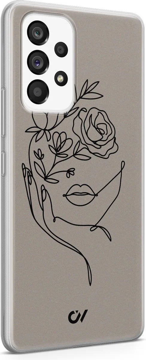 Casevibes Samsung Galaxy A53 Hoesje - Oneline Face Flower - Grijs