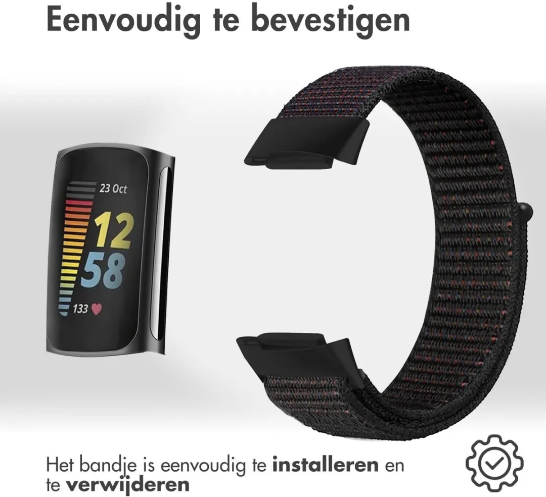Imoshion Nylon Bandje Fitbit Charge 5 - Zwart