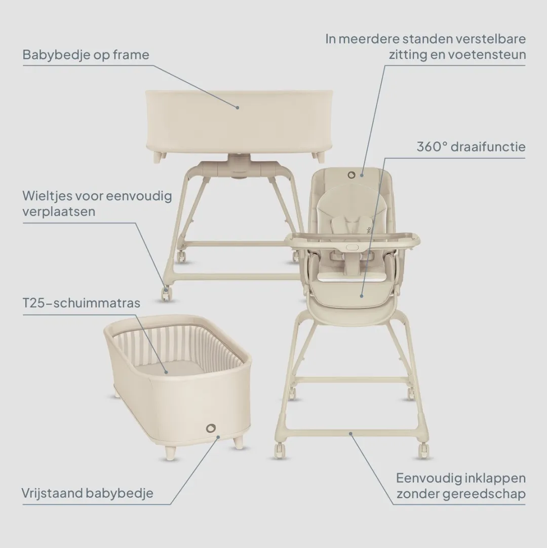 Lionelo Maddie Set 3-in-1 Kinderstoel Wipstoel Babybed - Beige