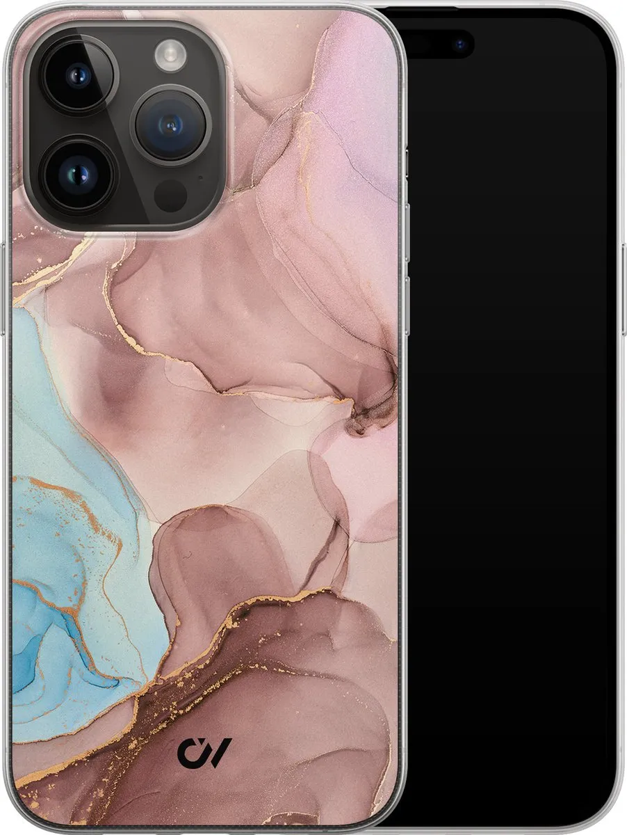 Casevibes Hoesje iPhone 14 Pro Max Marble Clouds - Roze - A/14PM/UV/055