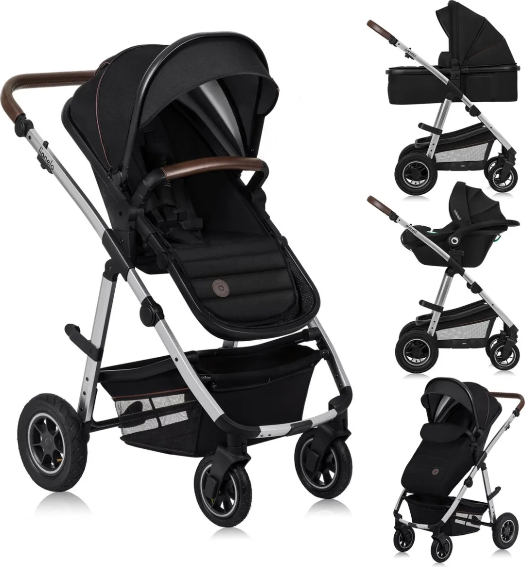 Lionelo Amber 3-in-1 Kinderwagen 3in1 - Reiswieg Buggy Autostoel - Black Onyx