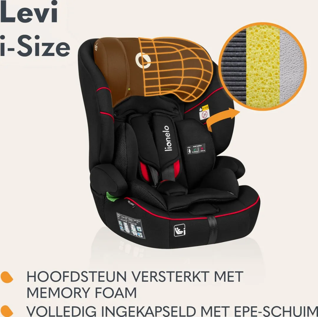 Lionelo Levi i-Size Autostoel 76-150cm - 9-36kg - Zwart/Rood