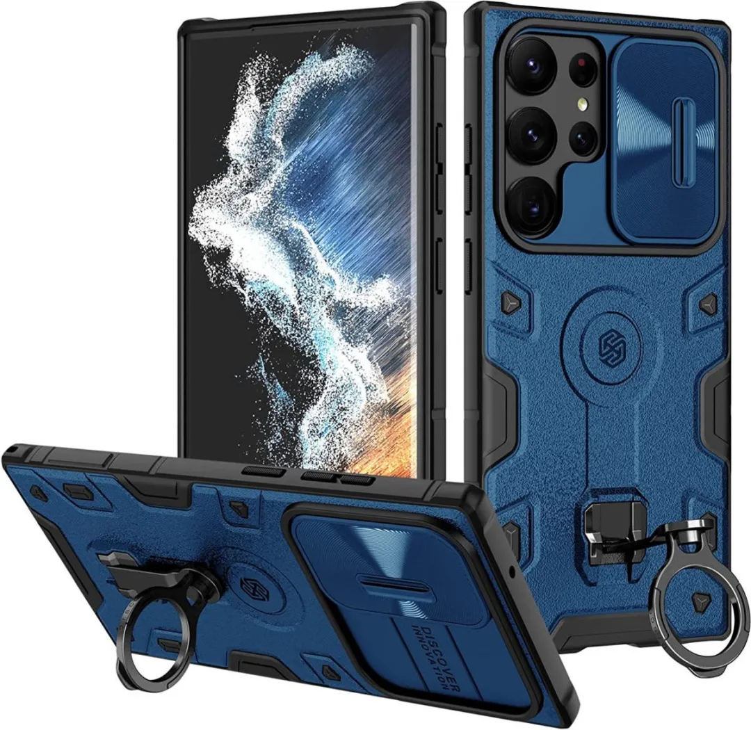 Nillkin Armor CamShield Hoesje Samsung Galaxy S23 Ultra - Blauw