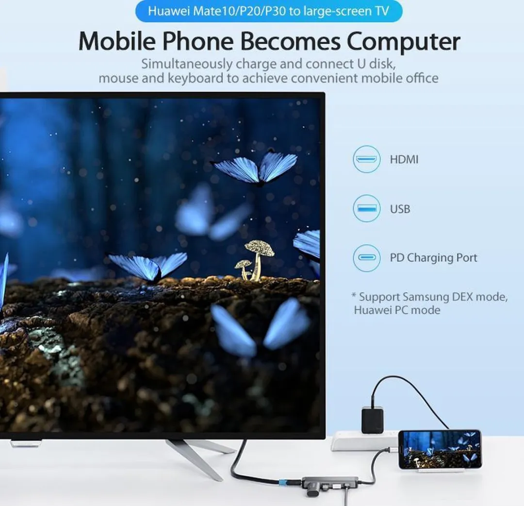 Vention USB C Hub CNBHB 5-in-1 - 4K HDMI & USB 3.0 - Zilver
