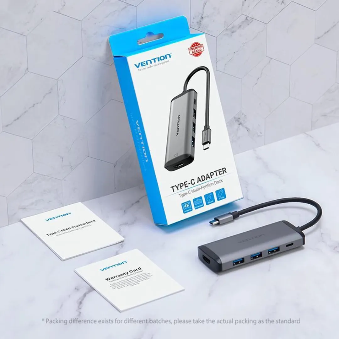 Vention USB C Hub CNBHB 5-in-1 - 4K HDMI & USB 3.0 - Zilver