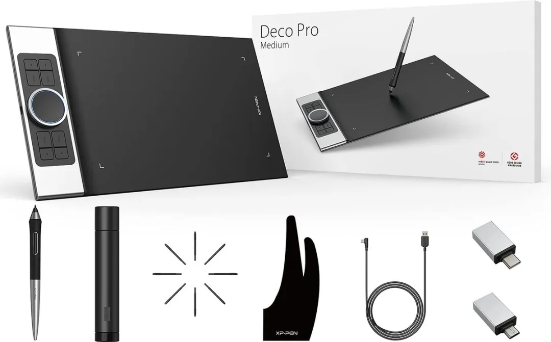 XPPen Deco Pro M - Tekentablet- 11x6 Inch - 8192 Niveaus Stylus