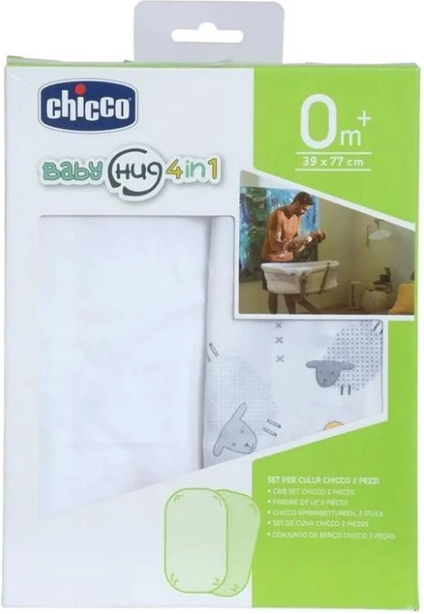 Chicco Hoeslakens Set 2 Stuks - Grijs Schapenpatroon - Baby Hug 4-in-1