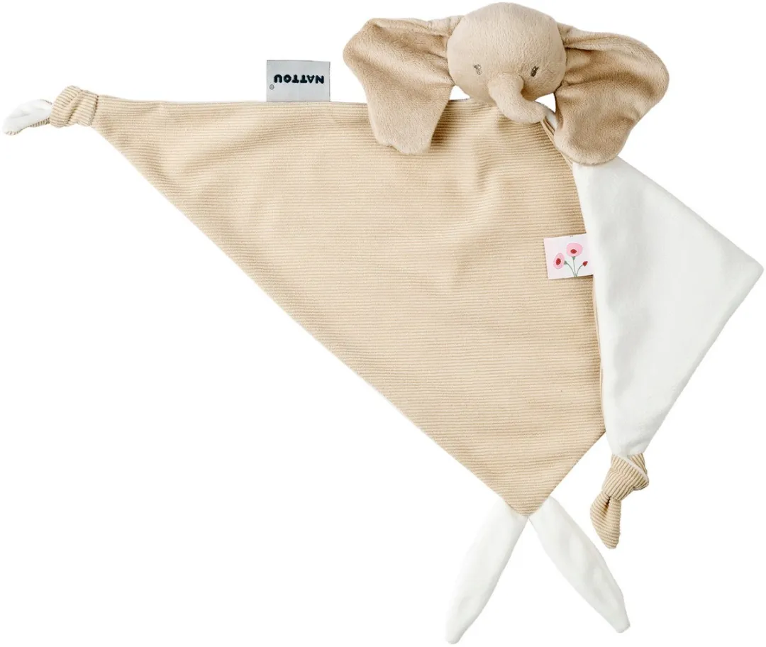 Nattou FanFan Baby Knuffeldoekje - 65 x 40 cm - Doudou Olifant - Baby Cadeau - Zand
