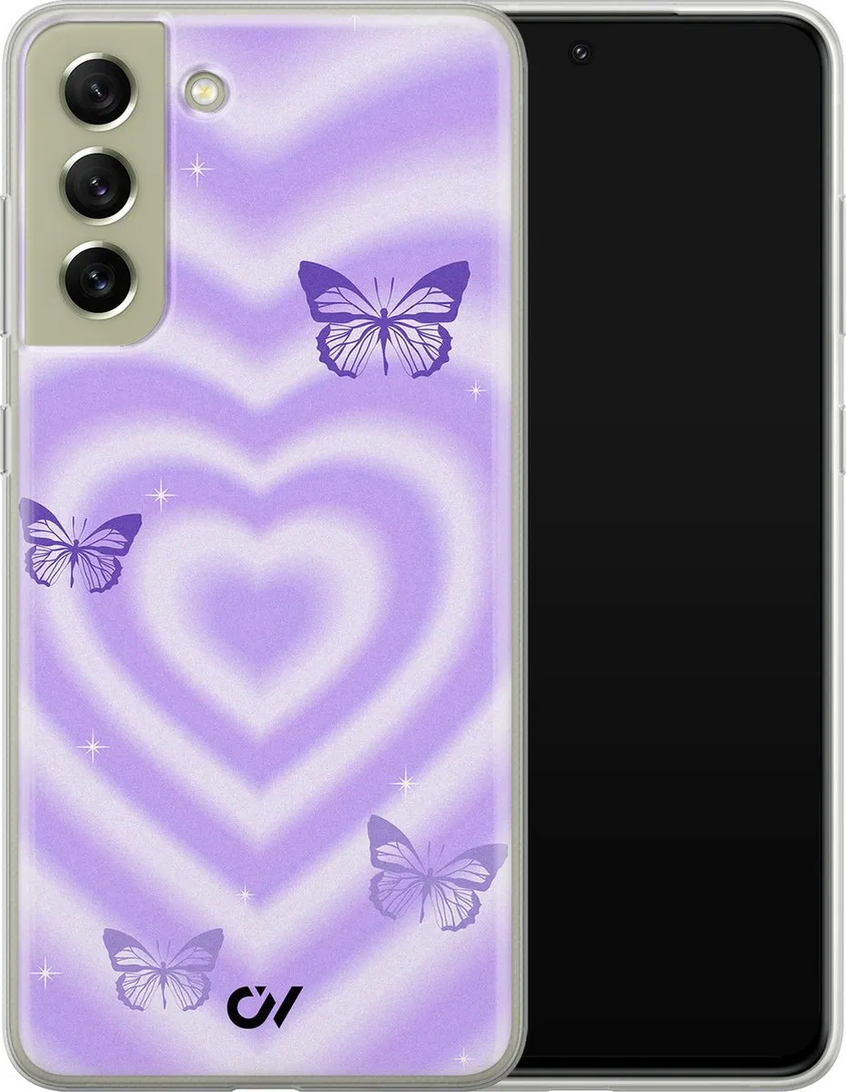 Casevibes Galaxy S21 FE Hoesje - Paars - Retro Hart Vlinder