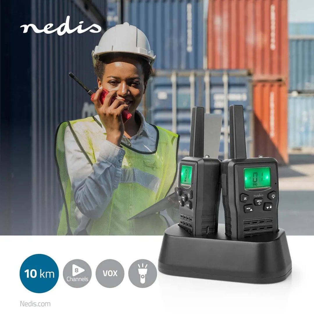 Nedis WLTK1010BK Walkie Talkie - 2 Stuks - 10km Bereik - Zwart