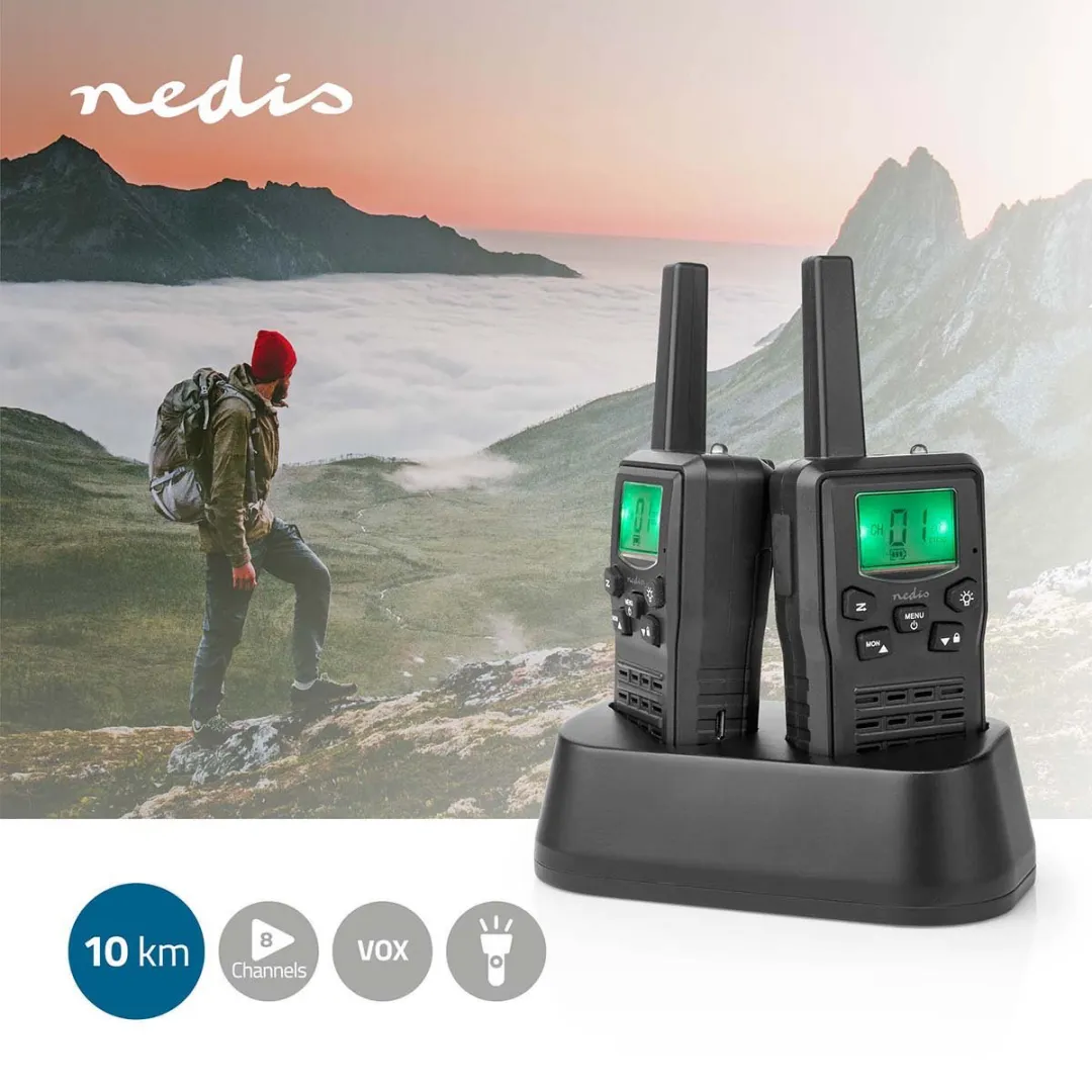 Nedis WLTK1010BK Walkie Talkie - 2 Stuks - 10km Bereik - Zwart