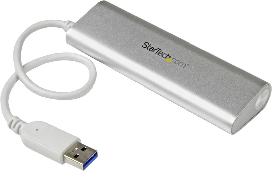 4 Poorts draagbare compacte USB 3.0 hub met geintegreerde kabel - aluminium