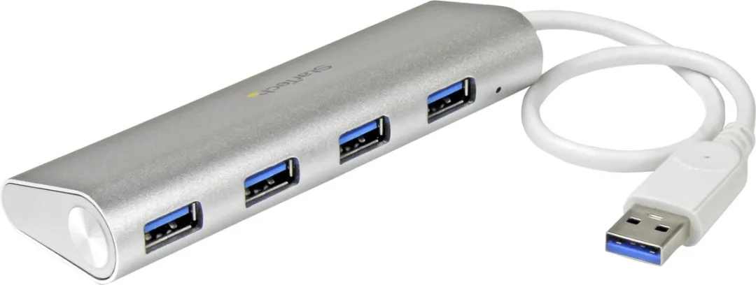4 Poorts draagbare compacte USB 3.0 hub met geintegreerde kabel - aluminium