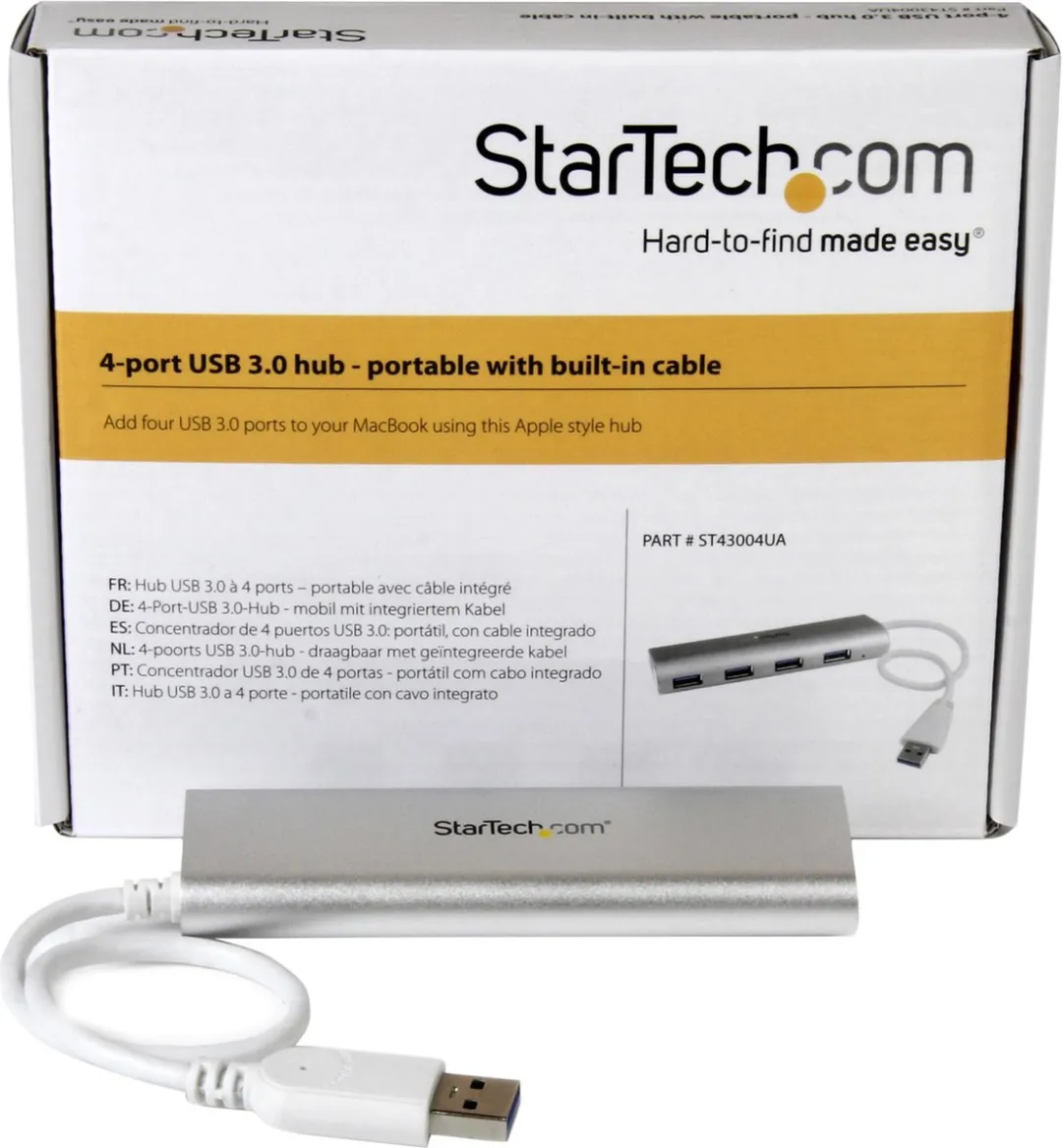 4 Poorts draagbare compacte USB 3.0 hub met geintegreerde kabel - aluminium