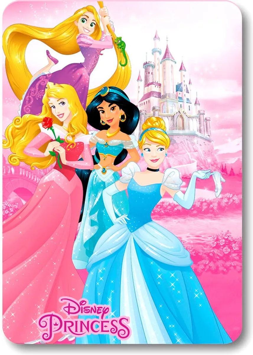 Disney Princess Fleecedeken - Assepoester/Doornroosje/Jasmine/Rapunzel 100x140cm