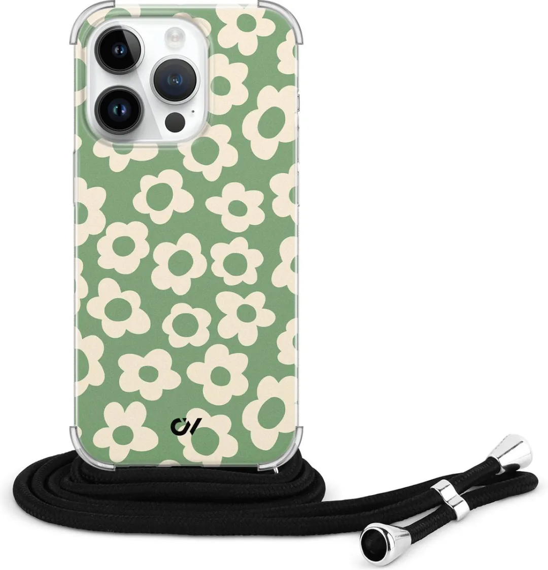 Casevibes Telefoonhoesje iPhone 14 Pro C/14P/UV/016 - Groen Retro Cute Flowers