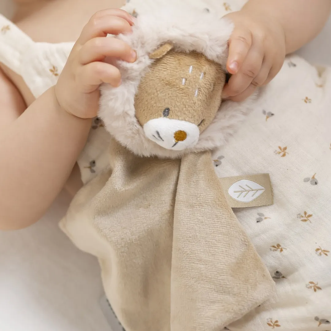 Nattou FLO, ERNEST & OLI Mini Knuffeldoekje - Leeuw - 19 cm - Bruin