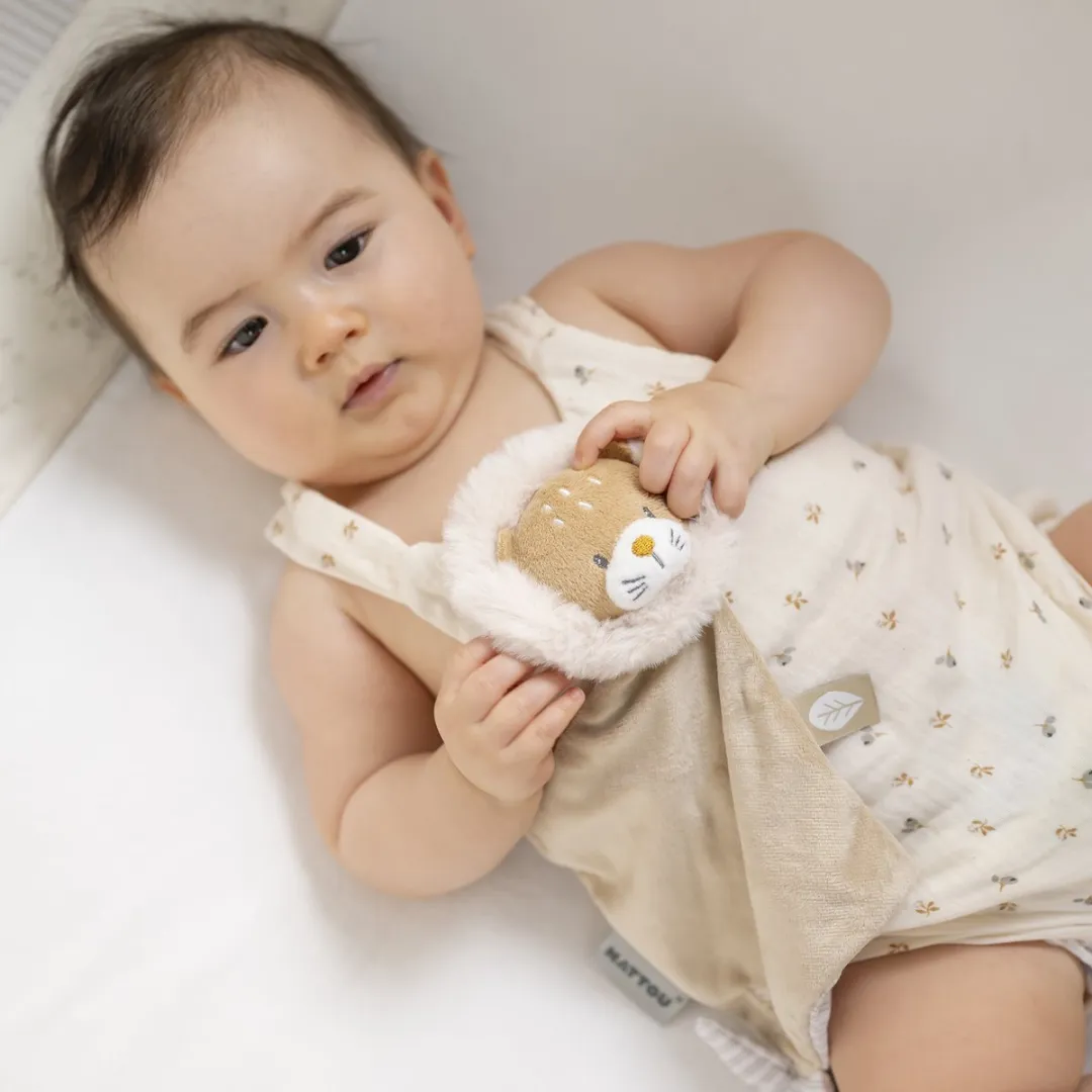 Nattou FLO, ERNEST & OLI Mini Knuffeldoekje - Leeuw - 19 cm - Bruin