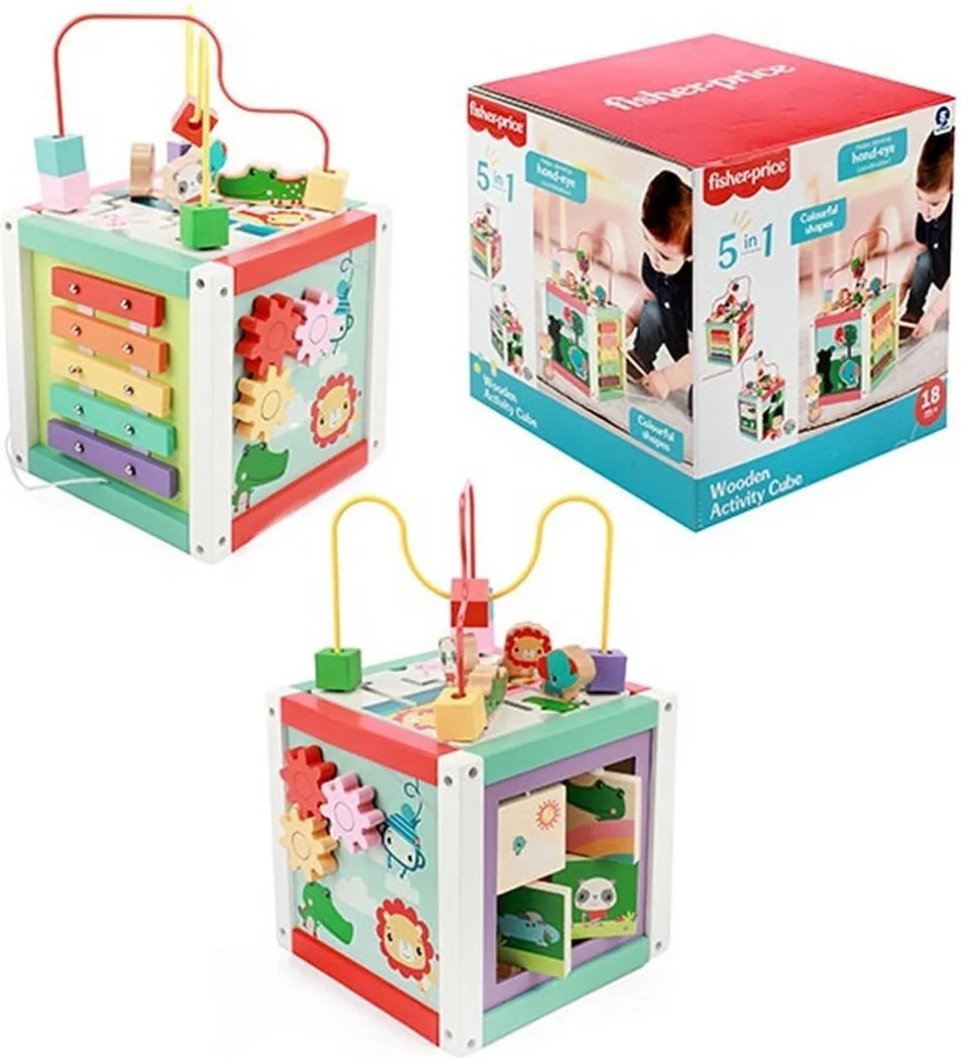 Fisher Price 5-in-1 Houten Activiteitenkubus - Blauw