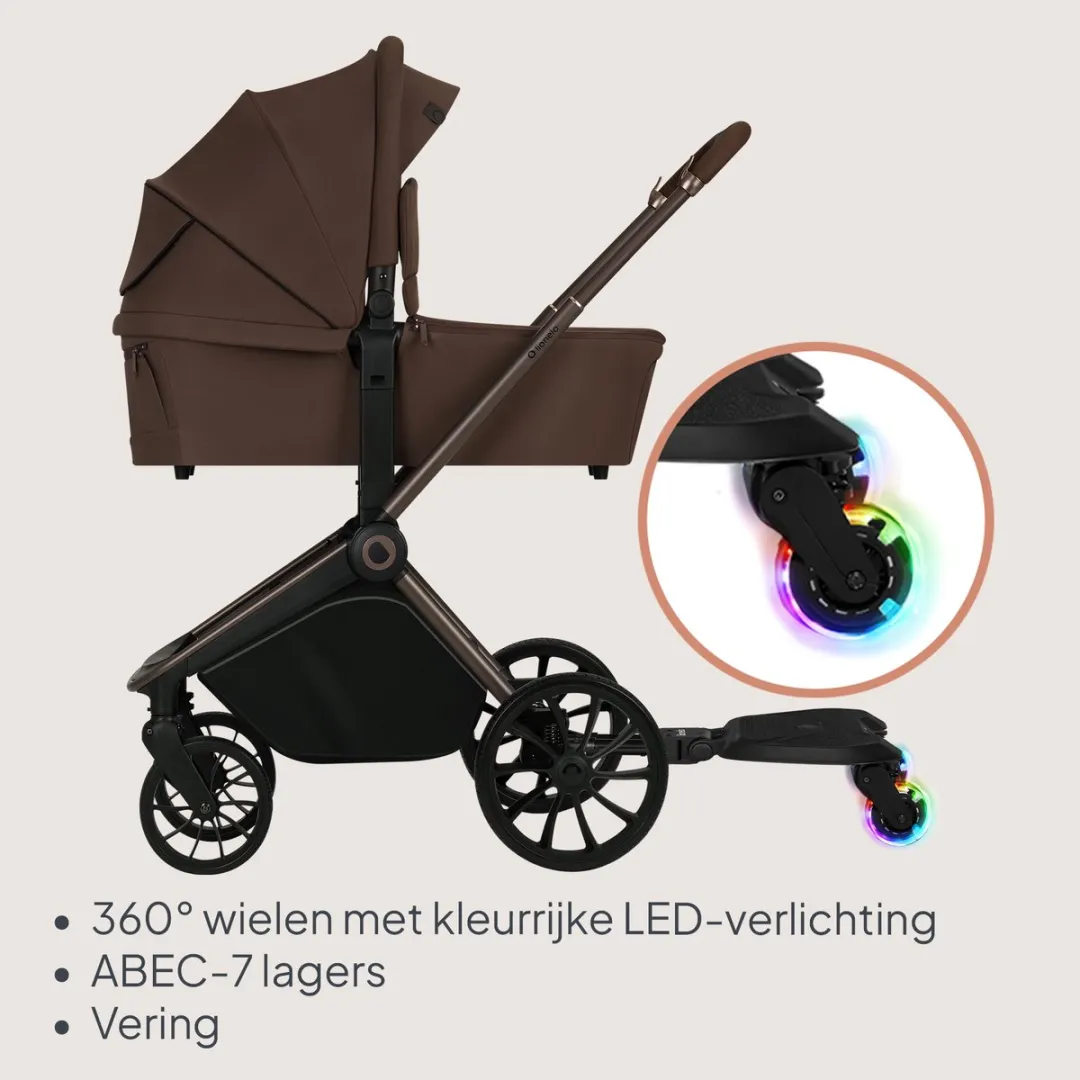 Lionelo Buggy Board Meerijdplankje - Kinderwagen-opstapje - Zit- en Sta-optie - Universeel - LED-wielen - Verstelbaar Zitje - Antislip Platform - Tot 25 kg - 2-5 jaar - Eenvoudige Montage