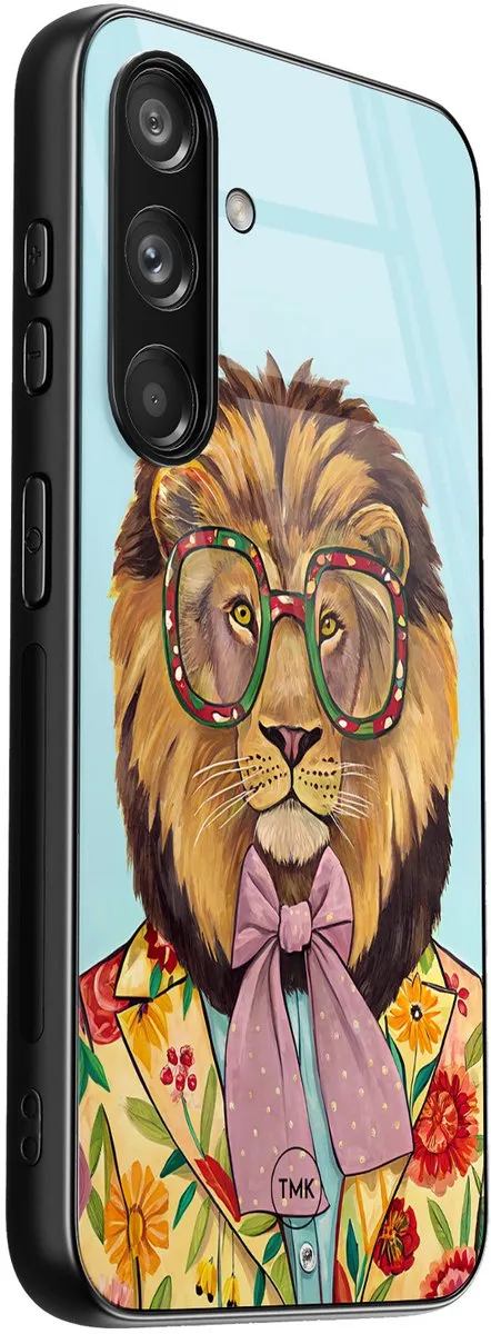 Casevibes Samsung Galaxy S24 Hoesje - Retro Leeuw Print - Blauw - TPU Glossy - afbeelding 2 van 3