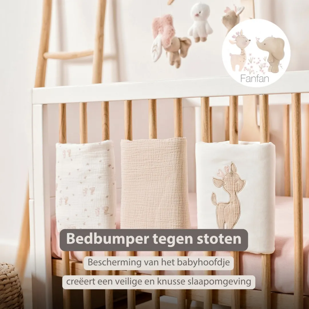 Nattou FanFan Bedbumper Set - 6 Stuks 20x20cm Gebroken Wit
