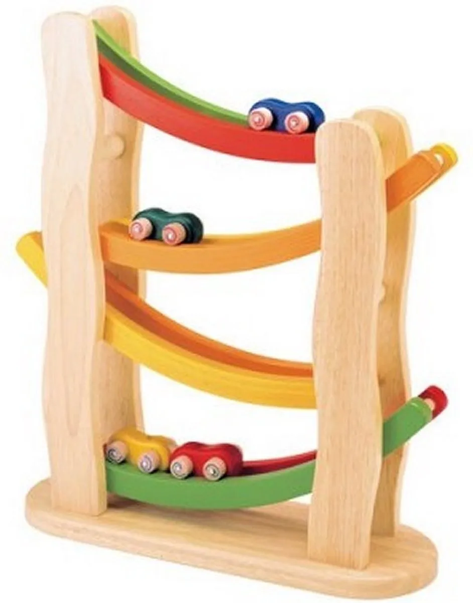 Pintoy Houten Regenboog Helling Autobaan Blauw - 4 Auto's