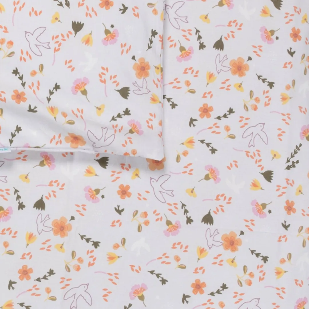 BINK Bedding Boxkleed Saar 80x100cm - Fiberfill 400g - Bloemen/Vogels - Roze/Geel/Oranje