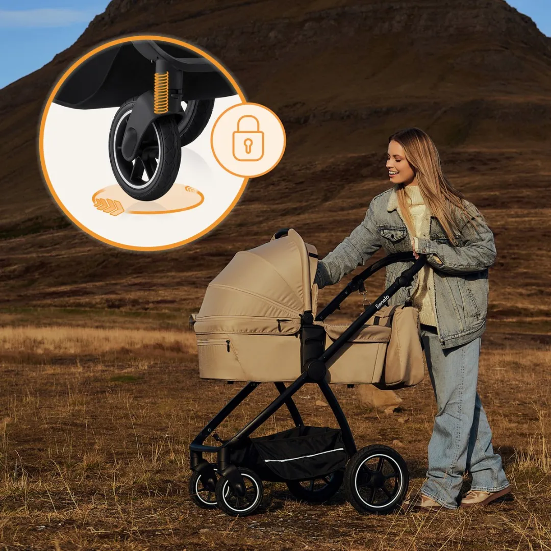 Lionelo Meril 2-in-1 Kinderwagen – Buggy XL Reiswieg & Wandelwagen – All-Terrain Wielen – UPF50+ – Complete Accessoireset – Voor Seizoenen – Verstelbaar Zitje & Rugleuning – Universele Autostoeladapters