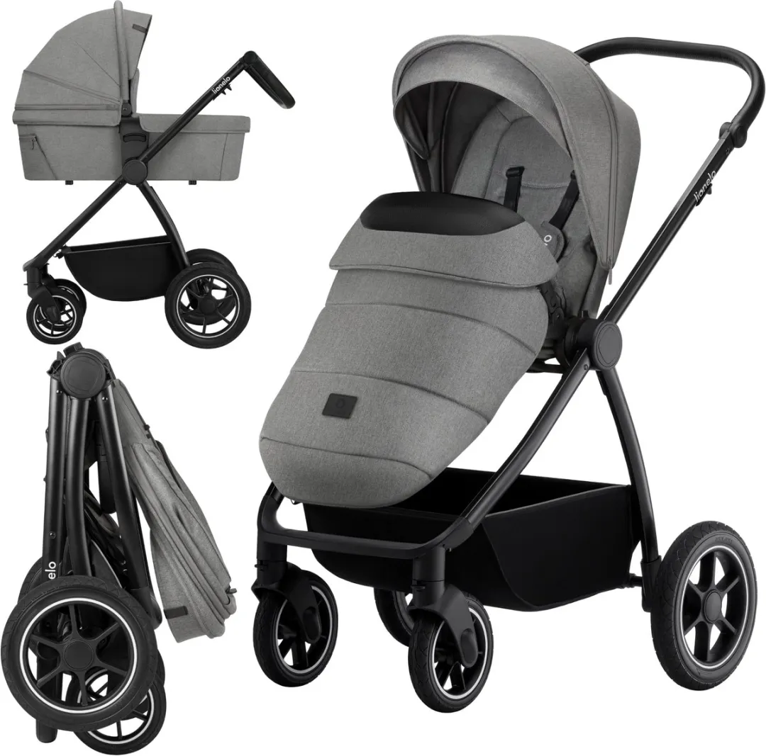 Lionelo Meril 2-in-1 Kinderwagen – Buggy XL Reiswieg & Wandelwagen – All-Terrain Wielen – UPF50+ – Complete Accessoireset – Voor Seizoenen – Verstelbaar Zitje & Rugleuning – Universele Autostoeladapters