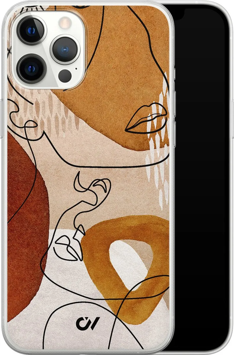 Casevibes iPhone 12 Pro Max Hoesje - Abstract Shape Faces - Bruin