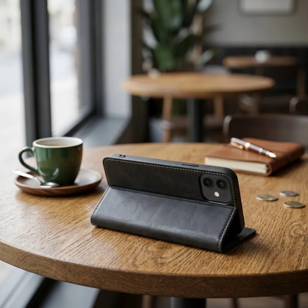 NUVEX Zwart Kunstleer Wallet Hoesje iPhone 12 Mini - Magneetsluiting