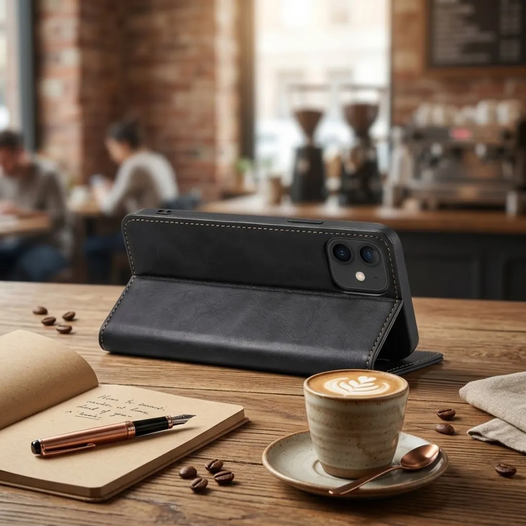 NUVEX Zwart Kunstleer Wallet Hoesje iPhone 12 Mini - Magneetsluiting