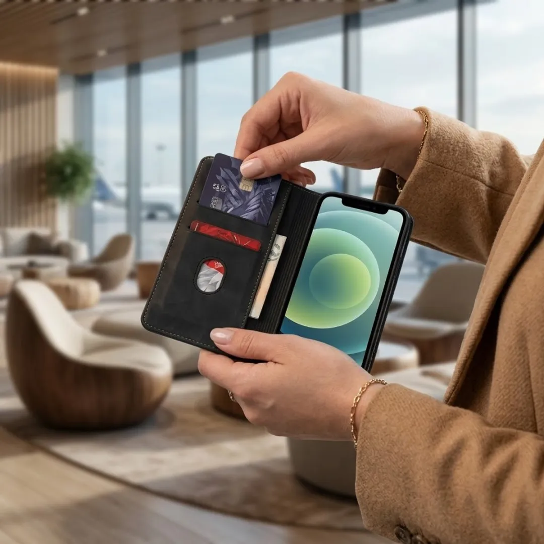 NUVEX Zwart Kunstleer Wallet Hoesje iPhone 12 Mini - Magneetsluiting
