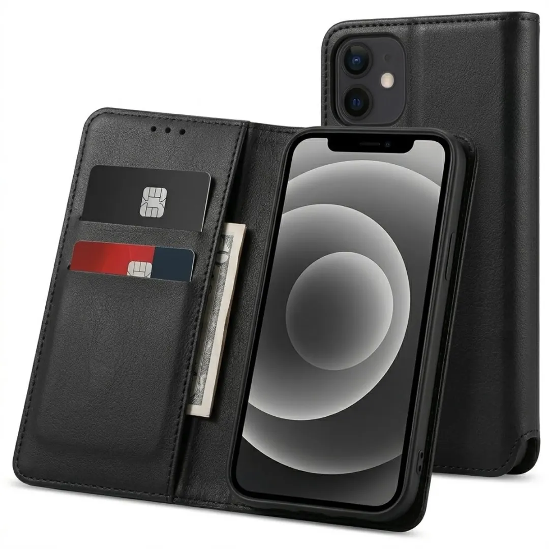 NUVEX Zwart Kunstleer Wallet Hoesje iPhone 12 Mini