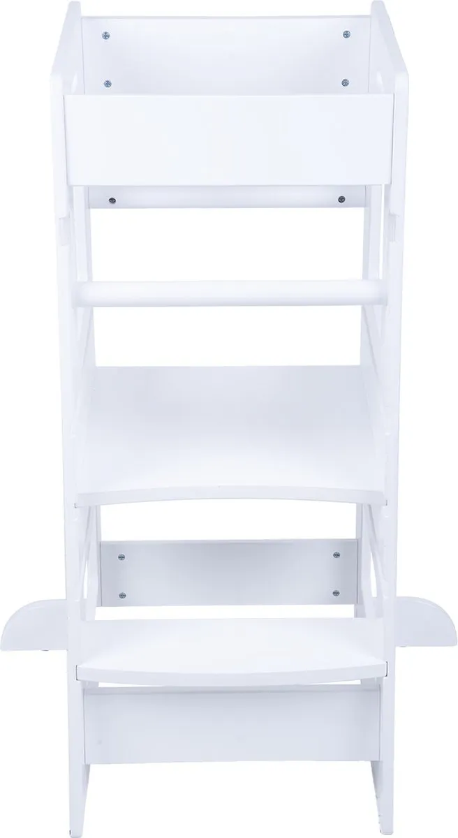 KiddyMoon Leertoren voor kinderen Houten - Montessori meubilair - In hoogte verstelbaar - Opstapkrukje - Toddlers stool - Leerstoel baby - Kinderstoel - Montessori kitchen helper Hout - Keukenhulp - Keukentoren - Kindertrap - Wit