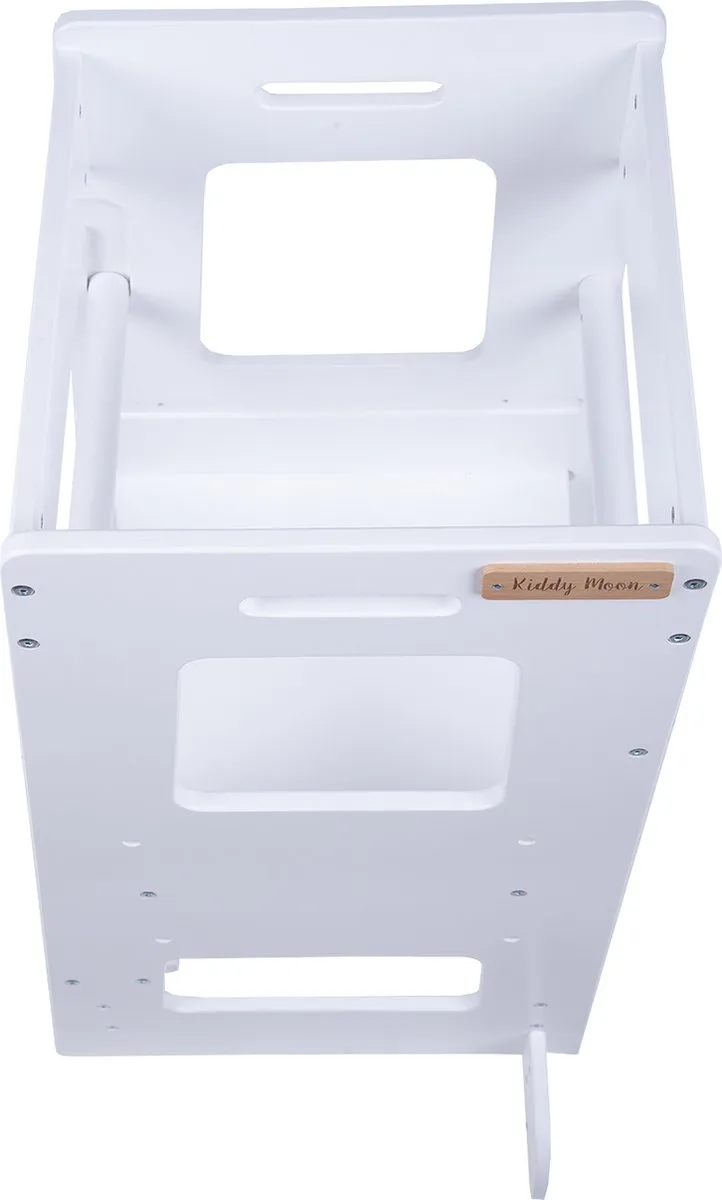 KiddyMoon Leertoren voor kinderen Houten - Montessori meubilair - In hoogte verstelbaar - Opstapkrukje - Toddlers stool - Leerstoel baby - Kinderstoel - Montessori kitchen helper Hout - Keukenhulp - Keukentoren - Kindertrap - Wit