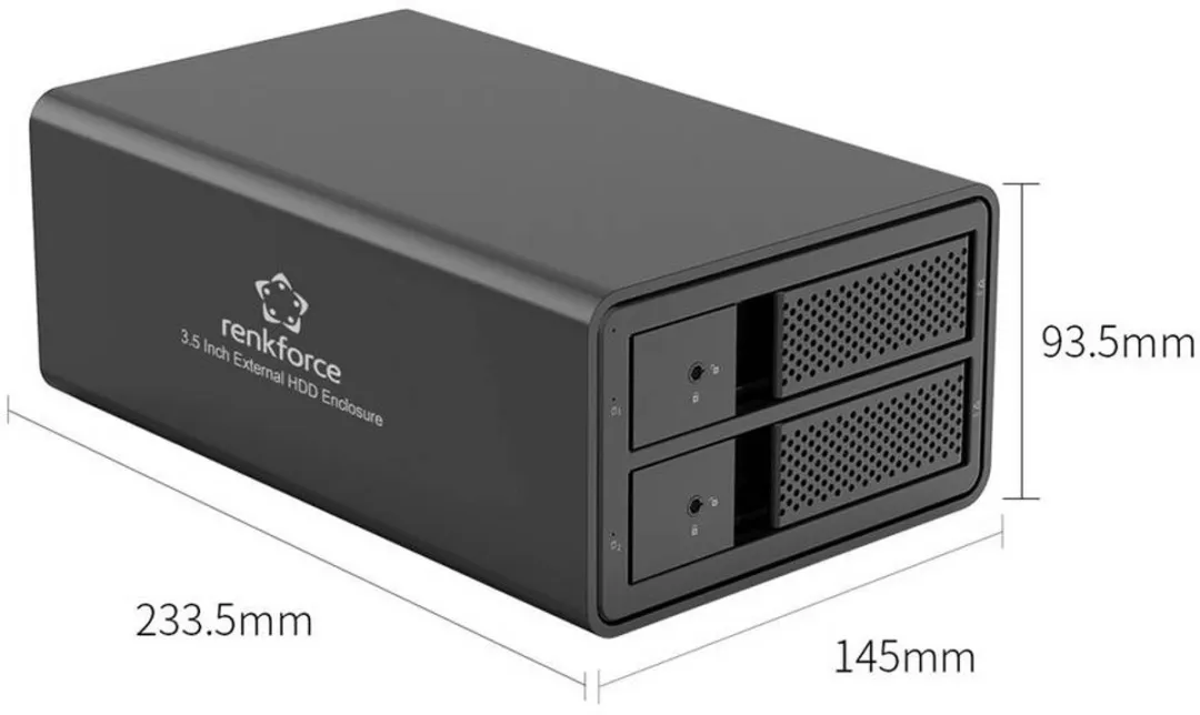 Renkforce RF-6647596 2-Bay 3.5" HDD Behuizing - USB 3.0 - Zwart