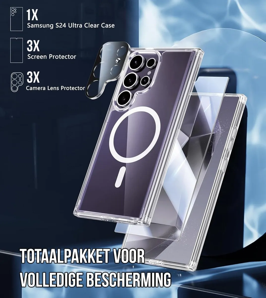 NUVEX Hoesje Samsung Galaxy S24 Ultra MagSafe - 3x Screenprotector + 3x Cameraprotector - Doorzichtig